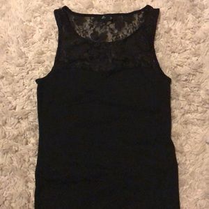 Black dress with lace on top.